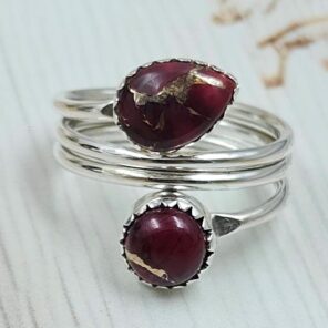 Red Rose Dahlia 925 Sterling Silver ADJ Bypass Ring (RS38-53)
