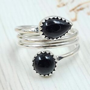 Black Onyx 925 Sterling Silver ADJ Bypass Ring (RS38-54)