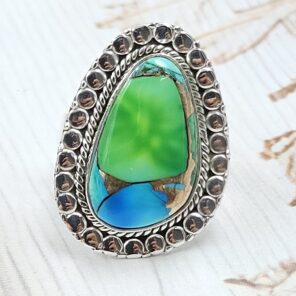 Peacock Dahlia Size US 10 925 Sterling Silver Ring (RS62-332)