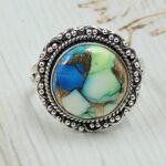 Peacock Dahlia Size US 8 925 Sterling Silver Ring (RS62-283)