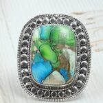 Peacock Dahlia Size US 9 925 Sterling Silver Ring (RS62-308)