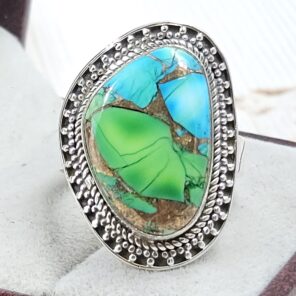 Peacock Dahlia Size US 9 925 Sterling Silver Ring (RS62-315)