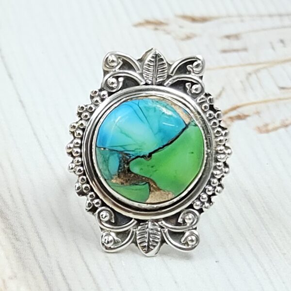 Peacock Dahlia Size US 8 925 Sterling Silver Ring (RS62-293)