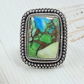 Peacock Dahlia Size US 9 925 Sterling Silver Ring (RS62-320)