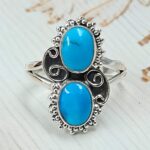 Kingman Turquoise  Double Mount 925 Sterling Silver Ring (REXT117-151)
