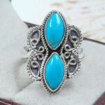 Kingman Turquoise  Double Mount 925 Sterling Silver Ring (REXT117-156)