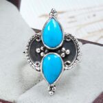 Kingman Turquoise  Double Mount 925 Sterling Silver Ring (REXT117-157)