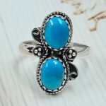 Kingman Turquoise  Double Mount 925 Sterling Silver Ring (REXT117-158)