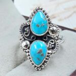 Kingman Turquoise Double Mount 925 Sterling Silver Ring (REXT117-160)