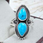 Kingman Turquoise Double Mount 925 Sterling Silver Ring (REXT117-161)