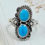 Kingman Turquoise Double Mount 925 Sterling Silver Ring (REXT116-127)