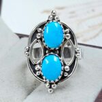 Kingman Turquoise Double Mount 925 Sterling Silver Ring (REXT116-130)