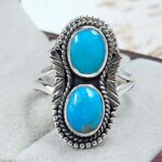 Kingman Turquoise Double Mount 925 Sterling Silver Ring (REXT116-132)