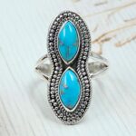 Kingman Turquoise Double Mount 925 Sterling Silver Ring (REXT116-134)