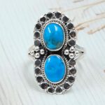 Kingman Turquoise Double Mount 925 Sterling Silver Ring (REXT116-135)