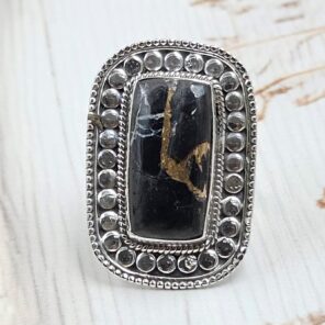 White Buffalo Copper Turquoise Size US 6 925 Sterling Silver Ring (REXT45-146)