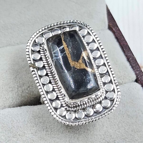 White Buffalo Copper Turquoise Size US 6 925 Sterling Silver Ring (REXT45-146) - Image 2