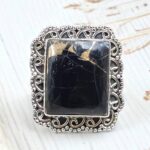 White Buffalo Copper Turquoise Size US 8 925 Sterling Silver Ring (REXT45-147)