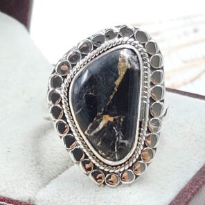 White Buffalo Copper Turquoise Size US 10 925 Sterling Silver Ring (REXT45-149)