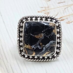 White Buffalo Copper Turquoise Size US 10 925 Sterling Silver Ring (REXT45-150)