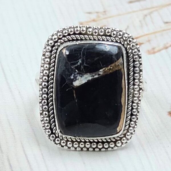 White Buffalo Copper Turquoise Size US 10 925 Sterling Silver Ring (REXT45-153)