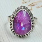 Pink Rainbow Moonstone Size US 9 925 Sterling Silver Ring (REXT58-21)