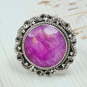 Pink Rainbow Moonstone Size US 7 925 Sterling Silver Ring (REXT58-23)