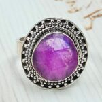 Pink Rainbow Moonstone Size US 7 925 Sterling Silver Ring (REXT58-27)