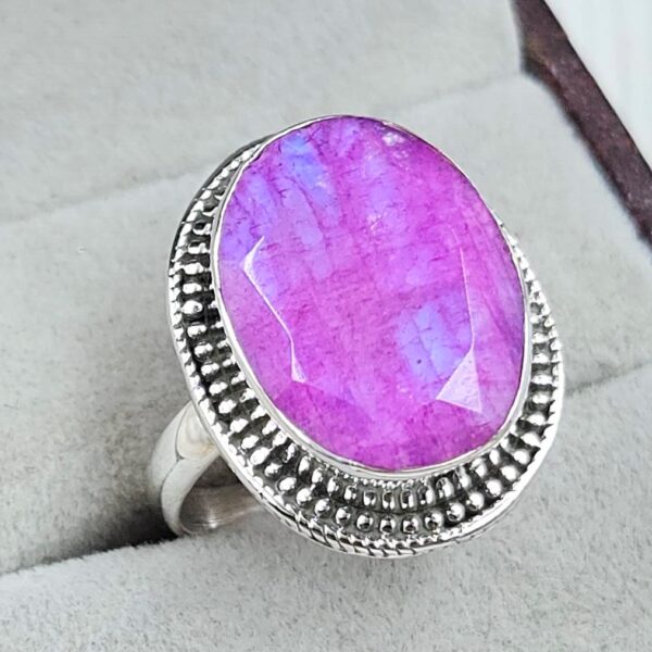 Pink Rainbow Moonstone Size US 7925 Sterling Silver Ring (REXT58-61) - Image 2