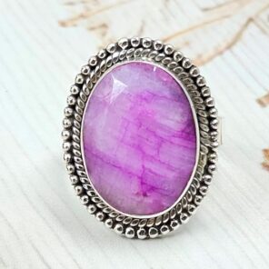 Pink Rainbow Moonstone Size US 6 925 Sterling Silver Ring (REXT58-46)