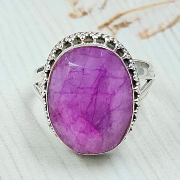 Pink Rainbow Moonstone Size US 6 925 Sterling Silver Ring (REXT58-50)