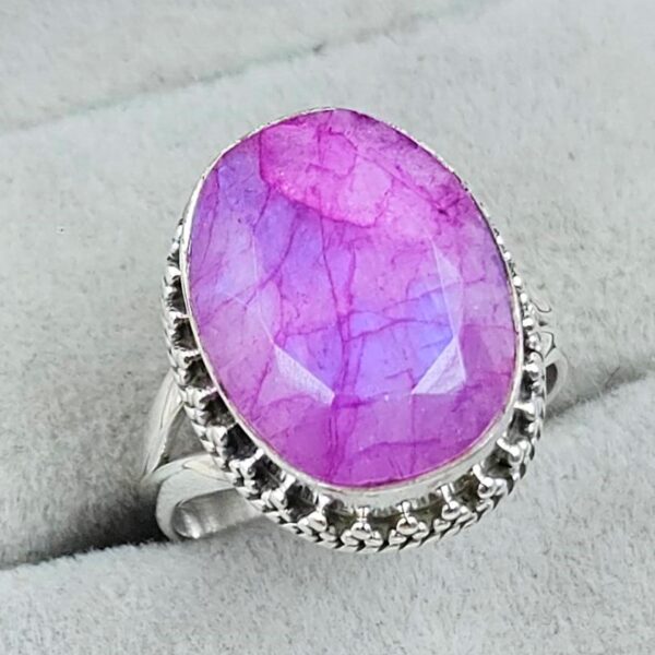 Pink Rainbow Moonstone Size US 6 925 Sterling Silver Ring (REXT58-50) - Image 2