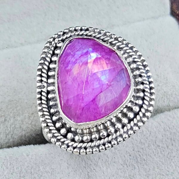 Pink Rainbow Moonstone Size US 8 925 Sterling Silver Ring (REXT58-58) - Image 2