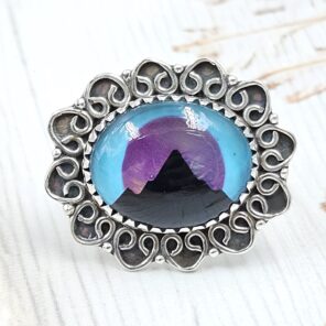 Aurora Opal Mountain Doublet Size US 8 925 Sterling Silver Ring (RS13-378)