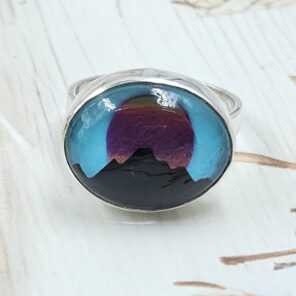 Aurora Opal Mountain Doublet Size US 8 925 Sterling Silver Ring (RS13-374)