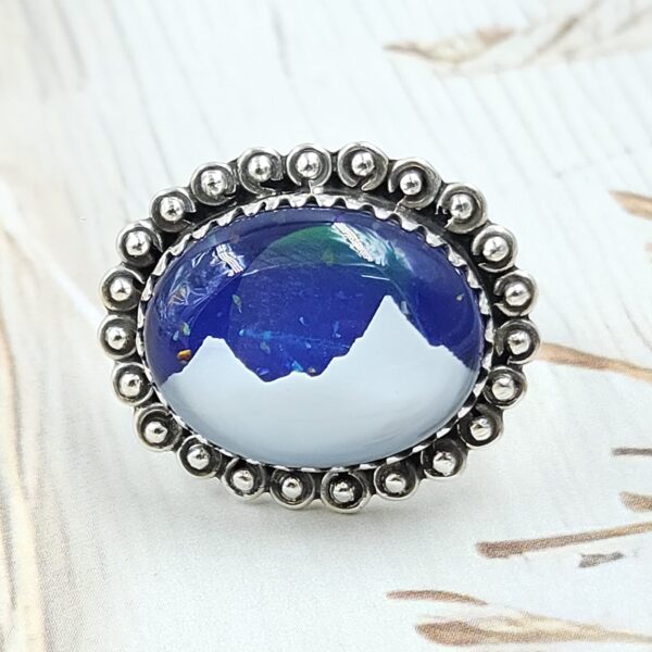 Aurora Opal Mountain Doublet Adjustable 925 Sterling Silver Ring (RS13-314)