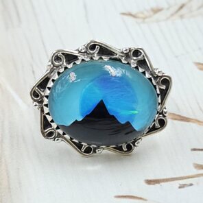 Aurora Opal Mountain Doublet Size US 8 925 Sterling Silver Ring (RS13-377)