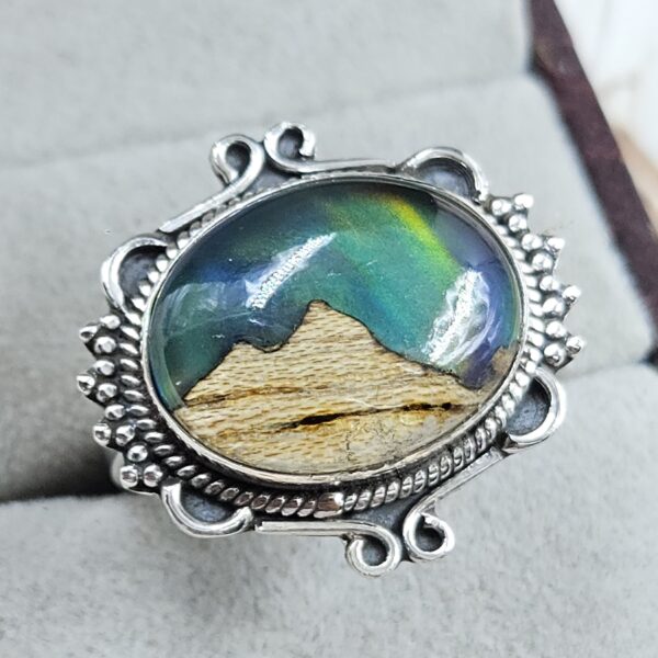 Aurora Opal Mountain Doublet Adjustable 925 Sterling Silver Ring (RS13-311) - Image 2