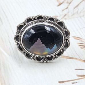 Aurora Opal Mountain Doublet Adjustable 925 Sterling Silver Ring (RS13-316)