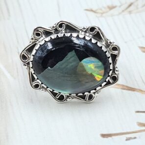 Aurora Opal Mountain Doublet Size US 8 925 Sterling Silver Ring (RS13-383)