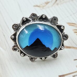 Aurora Opal Mountain Doublet Size US 8 925 Sterling Silver Ring (RS13-379)