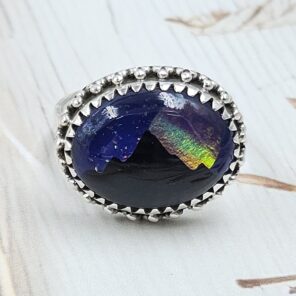 Aurora Opal Mountain Doublet Adjustable 925 Sterling Silver Ring (RS13-304)