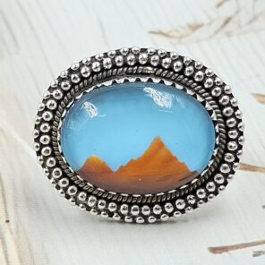 Aurora Opal Mountain Doublet Size US 8 925 Sterling Silver Ring (RS13-376)