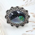 Aurora Opal Mountain Doublet Adjustable 925 Sterling Silver Ring (RS13-313)