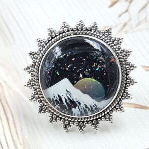 Aurora Opal Mountain Doublet Adjustable 925 Sterling Silver Ring (RS13-322)