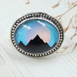 Aurora Opal Mountain Doublet Adjustable 925 Sterling Silver Ring (RS13-323)
