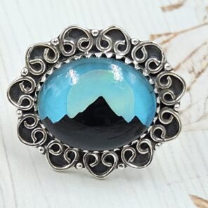 Aurora Opal Mountain Doublet Size US 8 925 Sterling Silver Ring (RS13-372)