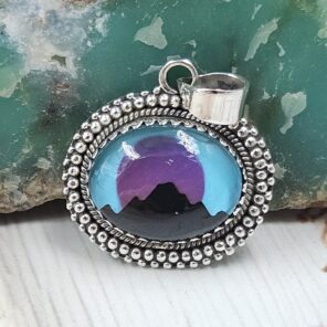Aurora Opal Mountain Doublet 1.25" 925 Sterling Silver Pendant (RS78-3)