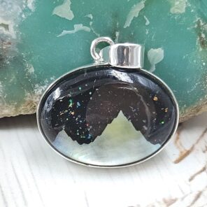 Aurora Opal Mountain Doublet 1.25" 925 Sterling Silver Pendant (RS78-56)