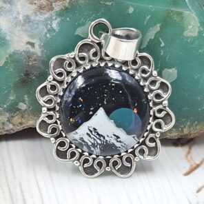 Aurora Opal Mountain Doublet 1.25" 925 Sterling Silver Pendant (RS78-79)